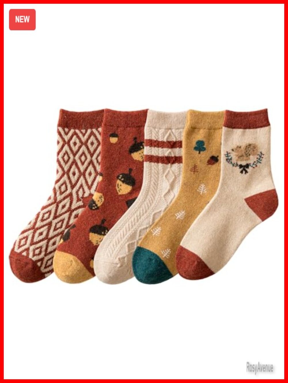 Women's Wool Blend Vintage Striped Crew Socks 5 Pairs Warm Hiking